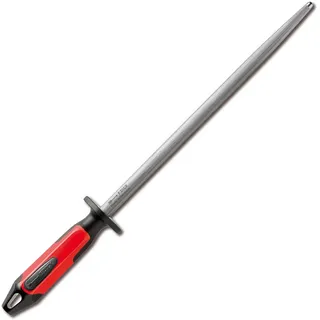 Friedr. Dick F. DICK Fleischerstahl 30 cm (Griff rot/schwarz, Wetzstahl rund mit 2 K-Griff, Oberflächenhärte über 65° HRC, Schleifstein für Kochmesser) 73171300-63