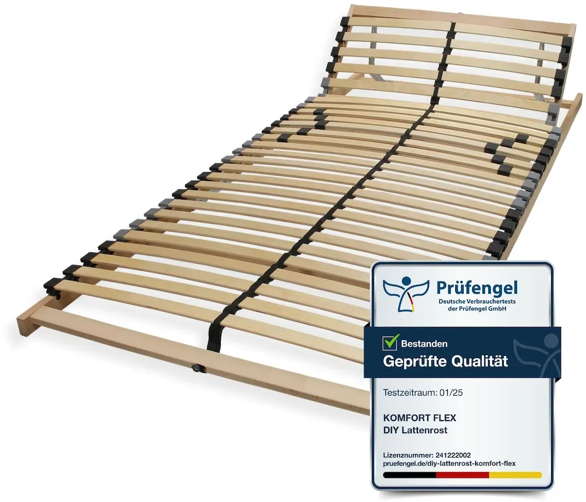 Sleepneo Lattenrost 90x190, Kopfteil verstellbar, Ergonomischer 7 Zonen Lattenrost, Buchenholz, 28 Latten, Hergestellt in Deutschland, Selbstmontage, bis 150Kg