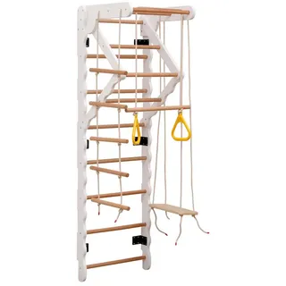 HAUSS SPOLE Klettergerüst 6-in-1 Klettergerüste mit Rutsche, Schaukel, Krabbelleiter, Ringe, (Sprossenwand, 1-St., mit Rutsche, Schaukel, Krabbelleiter, Klimmzugsbereich), aus Buche, Sperrholz, Massivholz 60 cm x 60 cm x 199 cm