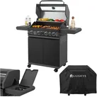 Juskys BBQ Gasgrill Savannah - 4 Brenner & 1 Seitenbrenner - Stahl Grill mit Gusseisen Grillrost