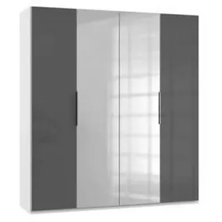 Level 200 x 216 x 58 cm weiß/Grauglas mit Glas- und Spiegeltüren