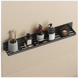 doporro Duschablage ohne Bohren, Duschregal magnetisch und selbstklebend, Badezimmer Organizer und Wandregal für Bad und Dusche mit Abtropfschlitzen, aus rostfreiem Metall, Hochglanz Schwarz,