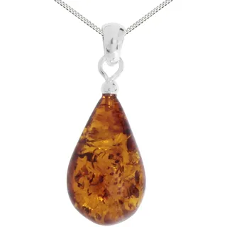 Ostsee-Schmuck Kette mit Anhänger Tropfen Silber/Bernstein