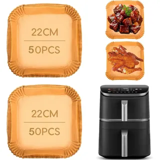 100 Stück Backpapier für Heißluftfritteuse Cosori Turbo Tower Pro Smart 10,8L Airfryer Backpapier passend für Cosori Turbo Tower Pro 10,8L, hitzebeständig bis 220°C, lebensmittelecht, Airfryer Zubehör