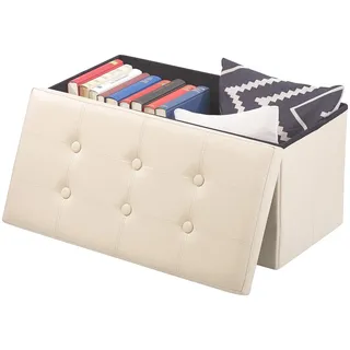 Infactory Faltbare 2in1-Sitzbank und -truhe, 80 l, bis 300 kg, Kunstleder, beige