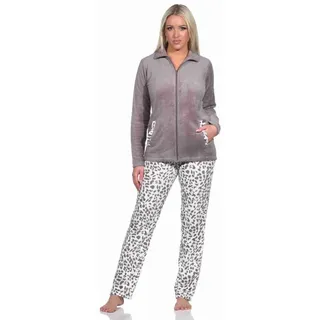 normann Damen Hausanzug Homewear aus Coralfleece im Animal Look, Farbe:braun, Größe:36/38 - 36-38