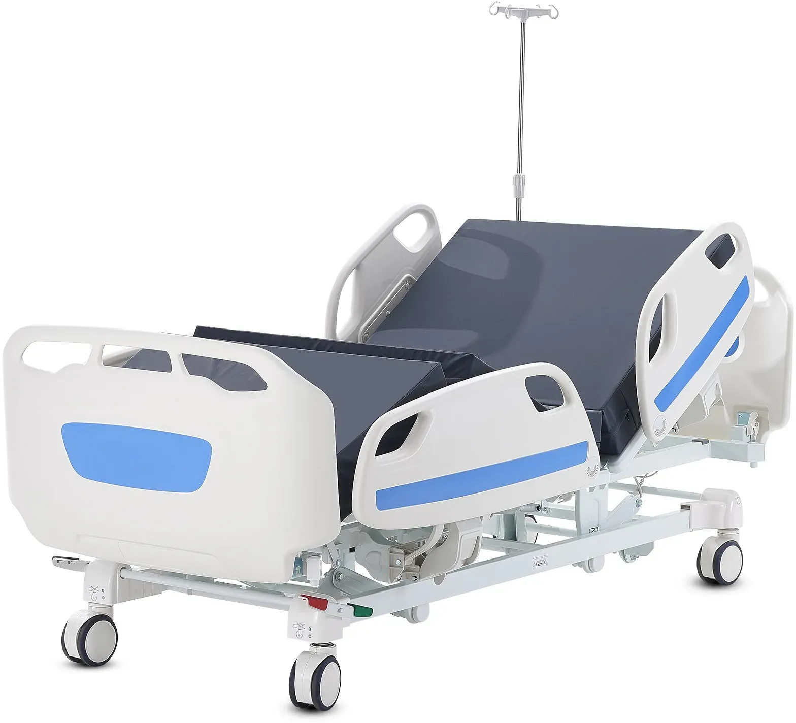 VEVOR Premium 5-Funktionen-Krankenhausbett, vollelektrisches medizinisches Intensivbett mit Trendelenburg- und Gegentrendelenburg-Lagerung, 5-Zoll-Feststellrollen, Infusionsständer für den Einsatz im Heimkrankenhaus, 550 Pfund Tragkraft