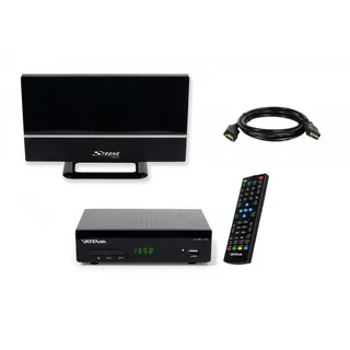 Vantage VT-92, Full HD DVB-T2 HD Receiver (2m HDMI Kabel, passive DVB-T2 Antenne) schwarz