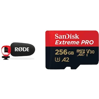 RØDE VideoMicro II – Ultrakompaktes Richtrohrmikrofon für hochwertige Audioaufnahmen mit Einer Kamera oder einem mobilen Gerät & SanDisk Extreme PRO microSDXC UHS-I Speicherkarte 256 GB + Adapter
