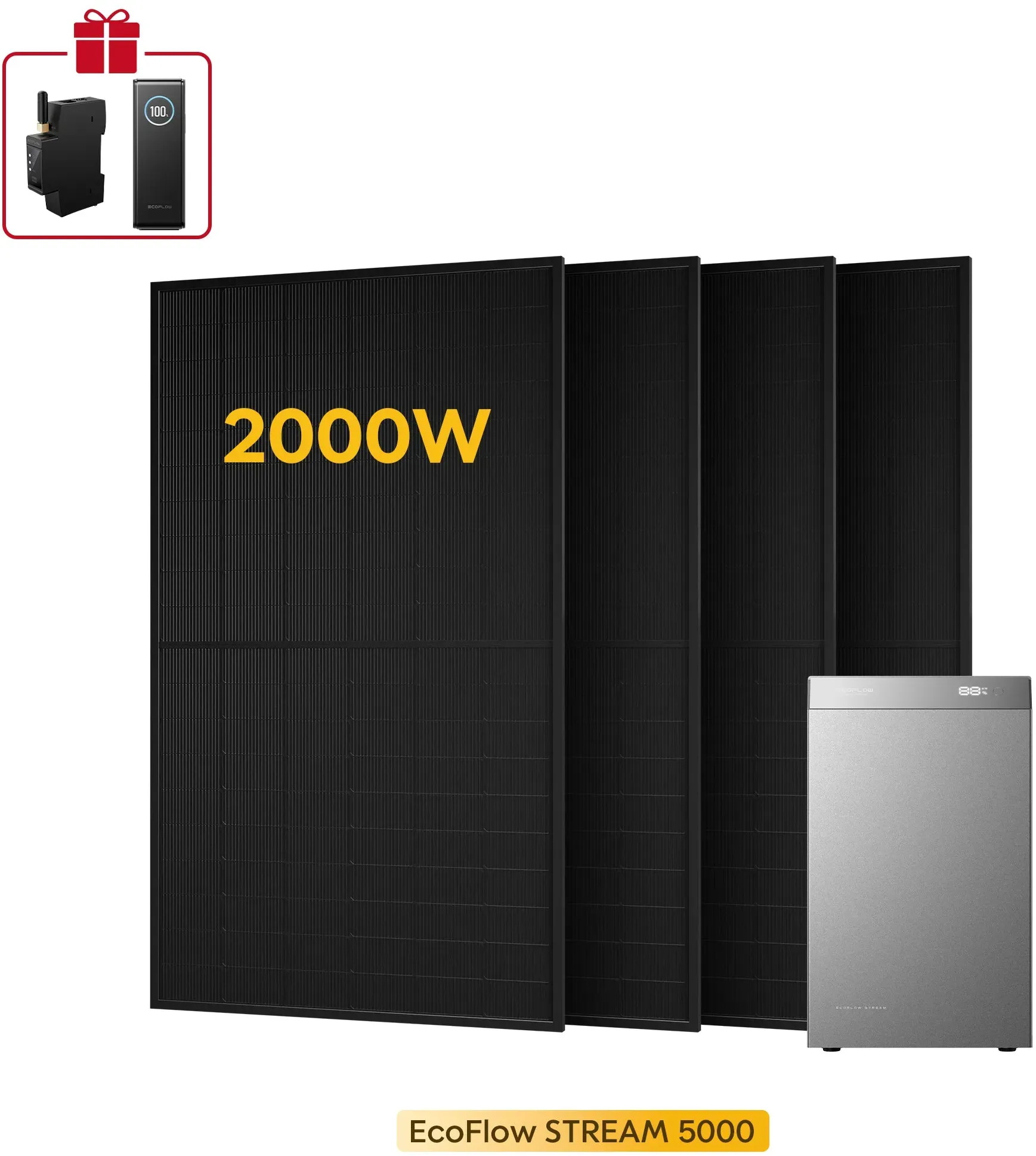 EcoFlow Stream 5000, All-in-One Speicher für Balkonkraftwerke, mit 4 Bifaziale Solarmodule, by Powerness - 500W X 4 / 5kWh / Powerness Express (Lieferzeit: 5-14 Werktage)