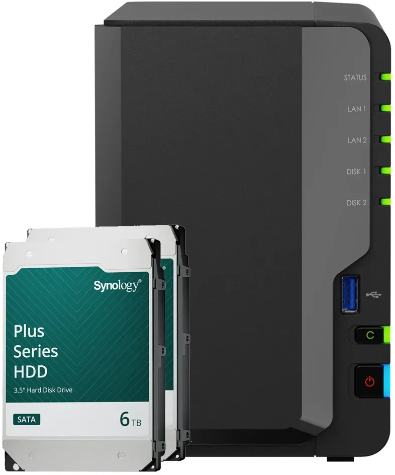 Synology DS225+ 12TB Plus HDD NAS-Bundle NAS inkl. 2x 6TB Synology Plus 3.5 Zoll SATA Festplatte