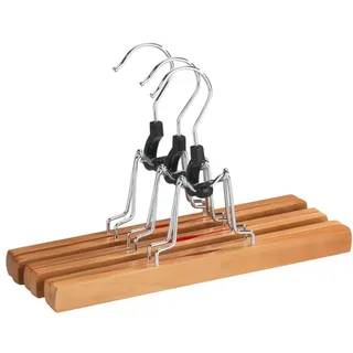 Wenko Hosen-Klemmbügel im 3er Set, platzsparender Kleiderbügel für Hosen, aus Holz, Länge: 25 cm, naturfarben
