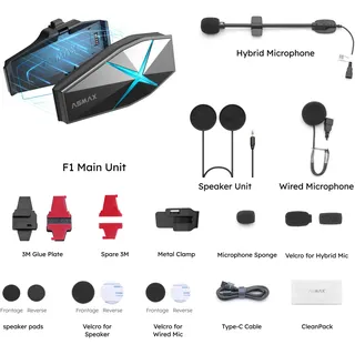 Gegensprechanlage Mesh Motorrad AI Voice HD 45 mm Lautsprecher 1350 – 45g – 15V