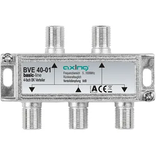 Axing BVE 40-01 4-fach, Verteiler 5-1006 MHz, für Kabelfernsehen und DVB-T2 HD, F-Anschlüsse