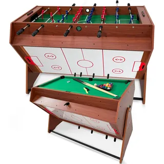 Billardtisch Airhockey Tischfußball THUNDER SMART drehbar 3in1 braun NO SIZE