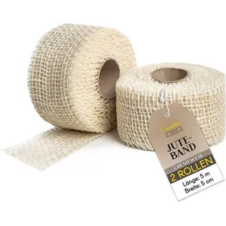 Creative Deco Weiße Juteband | Set aus zwei Rollen 5 cm x 5 m | Hochzeitsdeko Dekoration | Cremeweißer Naturstoff | Kunst und Handwerk | Dekorati... - Weiß
