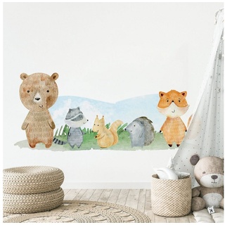 GRAVURZEILE Wandtattoo im Waldtiere Design - Kinderzimmer - Wandsticker - bunt