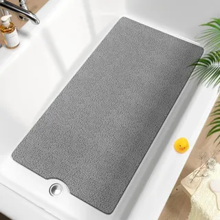 HITSLAM Badewannenmatte rutschfest 101x51cm, Extra Lang Antirutschmatte Badewanne, Weicher PVC-Luffa Duschmatte rutschfest, Schnelltrocknend Badematte für Nassbereiche, Ohne Saugnapf, Grau