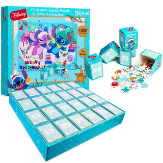 Disney Stitch Adventskalender 2025 Kinder und Erwachsene Weihnachtskalender mit 24 Jigsaw Puzzle Countdown Kalender Puzzle 1000 Teile Geschenk Idee