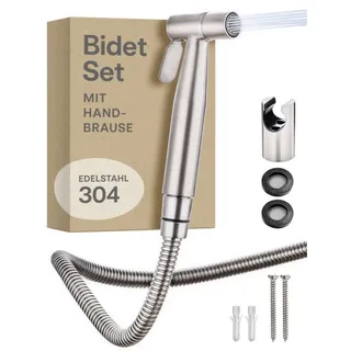 Praknu Bidetarmatur Bidet Set - WC Brause für Intimdusche (Set) Handbrause, Schlauch, Halter rostfreier Edelstahl - inkl. 2 Dichtungen silberfarben