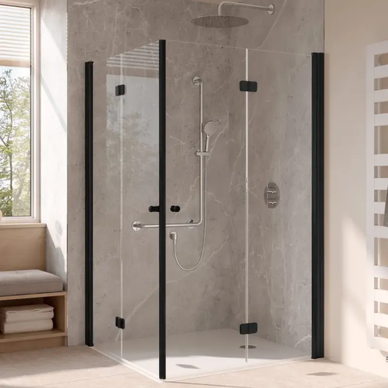 HSK Exklusiv 2.0 Drehfalttür Eckeinstieg pendelbar 90x90 cm Chrom Optik