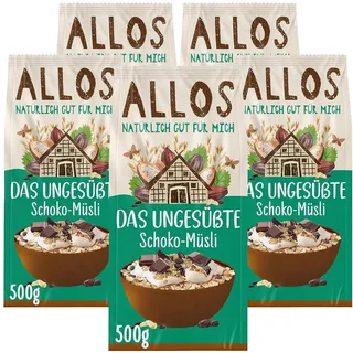 Allos Schoko-Müsli ohne Zucker | Bio Müsli mit Haferflocken | 5x500g