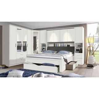 Schlafzimmer Set Lindau Kleiderschrank Bett Bettbrücke in weiß mit Spiegel