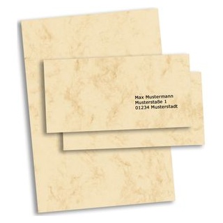 Sigel Briefpapier DP372 Set, beige, A4, Marmorpapier, 90 g/m2, 100 Blatt + 100 Umschläge