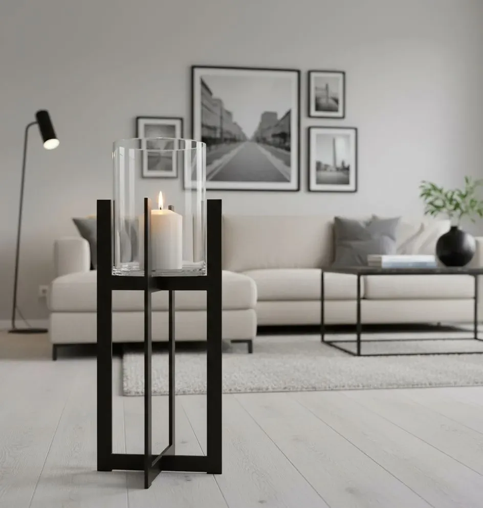 Windlicht Bolton - Elegantes Windlicht aus Eisen, schlichtes & warmes Design für...