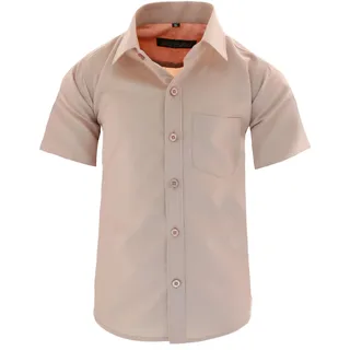 GILLSONZ A0 vDa New Kinder Party Hemd Freizeit Hemd bügelleicht Kurz ARM mit 9 Farben Gr.86-158 (164/170, Camel) - 164-170