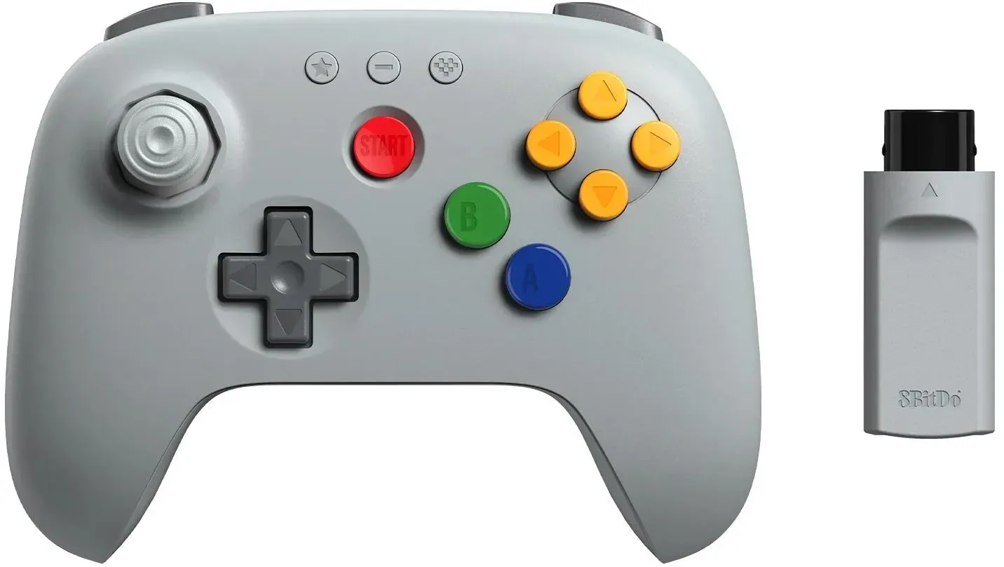 8BitDo 64 2,4G Wireless Controller, Classic Grey, Hall Effect, Turbofunktion, USB, N64-Design