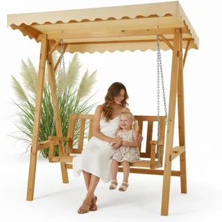 MuCoLa Holz Hollywoodschaukel beige 2-Sitzer