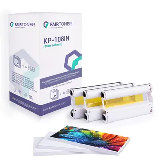 FairToner KP-108IN 3x Kartusche + 108 Blatt Fotopapier 10x15 cm – Kompatibel für Canon Selphy CP1000 CP1200 CP1300 CP1500 CP910 u.v.m. – Foto Druckset