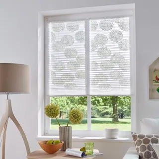 Plissee MY HOME "BELUM" Gr. 10, weiß, B:70cm H:210cm, Obermaterial: 70% Baumwolle, 30% Polyester, Plissees, im Fixmaß, Ausbrenner, Kreise, Blumen, Klemmträger