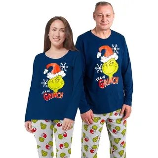 United Labels® Schlafanzug The Grinch Schlafanzug Pyjama Set Langarm Oberteil mit Hose blau|grau XXL