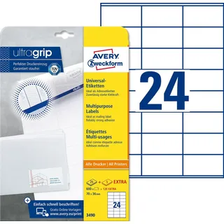 Avery Zweckform Universaletiketten 3490 Weiß 70 x 36 mm 30 Blatt