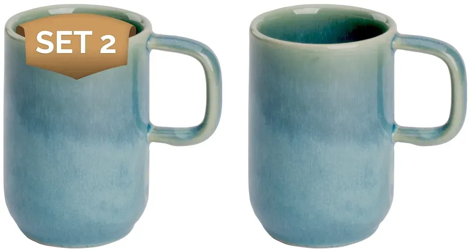 palmer Miami große Kaffeetassen - 2er-Set, Steinzeug, türkis grün, 29 cl – 7 cm hoch, schmal, kompakte Form, für Kaffee, Tee und Kakao