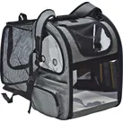 Ausziehbarer Haustier Rucksack 27x35,5x41,5 cm bis 6kg, Hunderucksack, Katzenrucksack mit Netz und Fenstern, Schwarz und Grau -