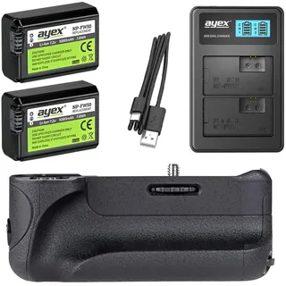 ayex Batteriegriff Kompatibel mit Sony Alpha A6500 + 2X NP-FW50 Akku + USB Dual-Ladegerät Akkugriff Zubehör-Set 3-TLG 100% kompatibel