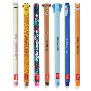 Legami Radierbare Stifte Set mit 7 Legami löschbaren Gelstiften, zum Ausreiben von niedlichen Kawaii-Stiften - KOSTENLOSE PAPER MATE STIFTE