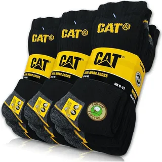 9 Paar CAT® CATERPILLAR REAL WORK SOCKS Damen Herren Arbeitssocken Business Socken Strümpfe in Schwarz und Größe 43-46 - Schwarz - 43-46