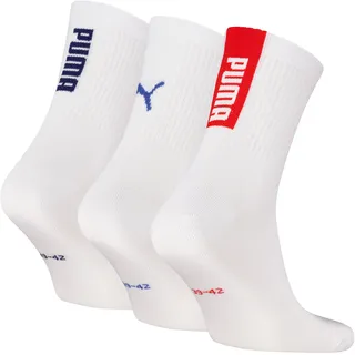 Puma UNISEX LOGO SHORT CREW Socken 3 Paar rot/weiß 43-46