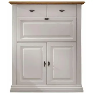 Casamia Sekretär Sekretär Büro Schrank Highboard Monza 113x134cm Massivholz weiß massiv weiß