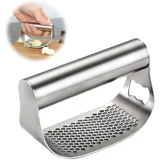 Knoblauchpresse aus 304 Edelstahl, Knoblauchpresse, Wippe, Knoblauchpresse mit Schäler und Reinigungsbürste, Knoblauchzerkleinerer für Knoblauch, Küchenhelfer