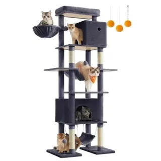 Songmics FEANDREA Kratzbaum groß, 201cm mehrstöckiger Katzenbaum, dunkelgrau