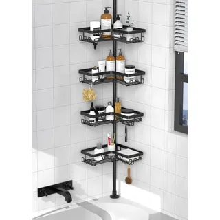 Kegii Teleskop Duschregal Teleskopregal Bad Duschablage Eckregal für Dusche und Badewanne Schwarz, 4 Stück - Teleskopregal Badezimmer Organizer