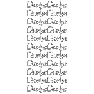 Konturensticker " Danke" silber für Einladungskarten, bogen 10 x 23 cm, Hochzeit, Taufe, Geburt, Kommunion