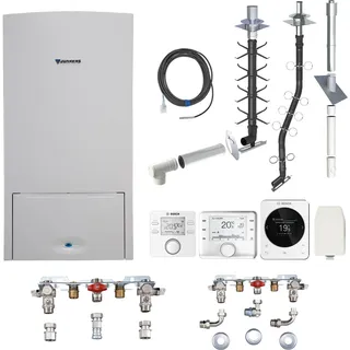 Bosch BOSCH/Junkers Gas-Brennwerttherme Cerapur ZSB 24-4 C 23 Erdgas E/H, mit CR 120, & Außenfühler TA, mit Anschlussplatte Unterputz, Speicherfühler, SF4, Schachteinbau starr m