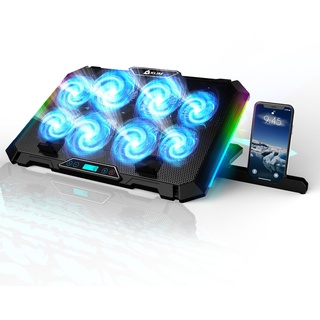 KLIM V8 Gaming Laptop Cooling Pad mit 8 Lüftern + Neu 2024 + Gaming Laptop Kühler + Stabiler RGB Laptop Ständer mit Lüfter + Kompatibel bis zu 17" + 2 USB Ports + Handyhalterung