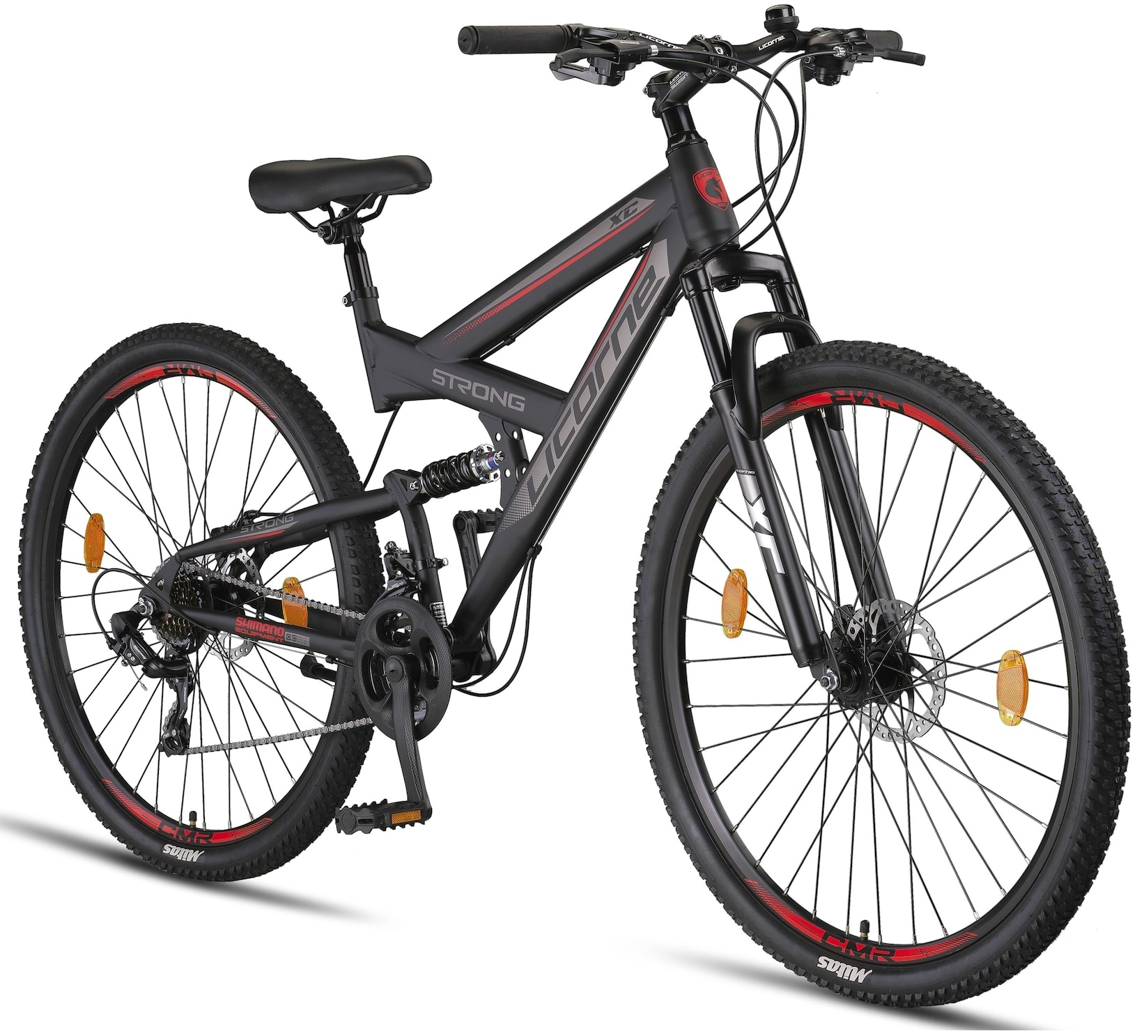 Licorne Bike Strong 2D Premium Mountainbike in 26, 27,5 und 29 Zoll - Fahrrad für Jungen, Mädchen, Damen und Herren - Scheibenbremse vorne und hinten - Shimano 21 Gang-Schaltung -